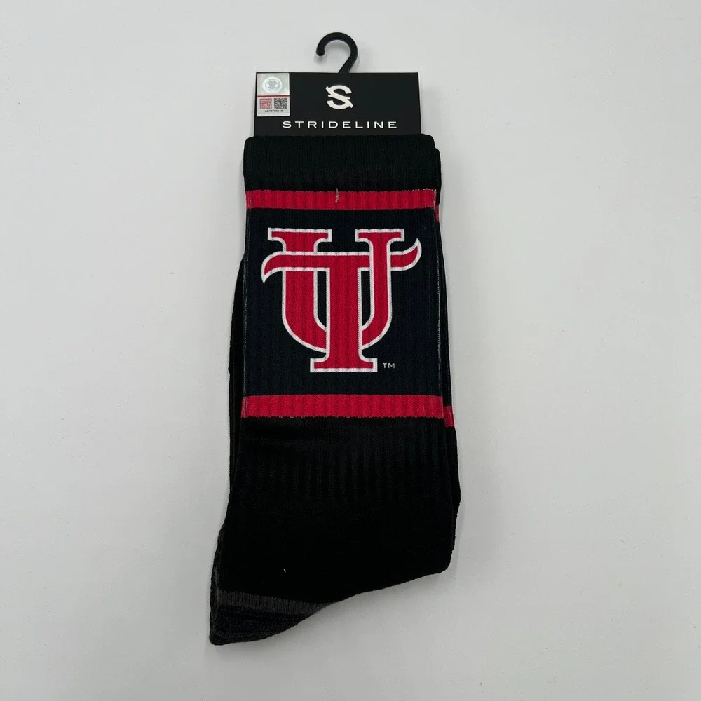 Strideline University of Tampa‎ Spartans NCAA Premium Crew Socks Black Red New
